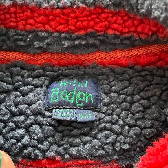 Mini Boden Navy Red Striped Sherpa Pullover size 5-6 - Picture 5 of 7